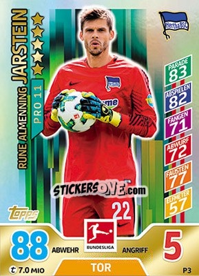 Sticker Rune Almenning Jarstein - German Fussball Bundesliga 2017-2018. Match Attax - Topps