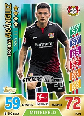 Sticker Charles Aránguiz - German Fussball Bundesliga 2017-2018. Match Attax - Topps
