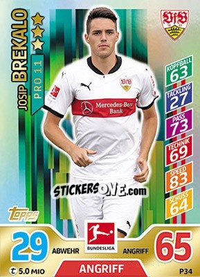 Sticker Josip Brekalo - German Fussball Bundesliga 2017-2018. Match Attax - Topps