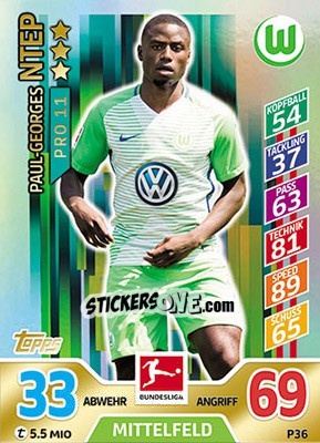 Sticker Paul-Georges Ntep - German Fussball Bundesliga 2017-2018. Match Attax - Topps