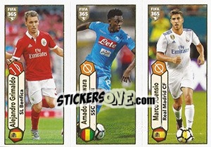 Sticker Alejandro Grimaldo / Amadou Diawara / Marco Asensio - FIFA 365: 2017-2018 n. 130 - Panini