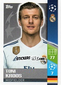 Sticker Toni Kroos - UEFA Champions League 2017-2018 - Topps
