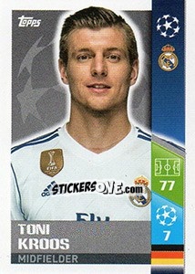 Sticker Toni Kroos - UEFA Champions League 2017-2018 n. 13 - Topps