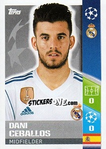Sticker Dani Ceballos - UEFA Champions League 2017-2018 n. 16 - Topps