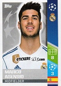 Sticker Marco Asensio - UEFA Champions League 2017-2018 n. 17 - Topps