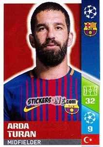 Sticker Arda Turan - UEFA Champions League 2017-2018 - Topps