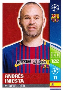 Sticker Andrés Iniesta - UEFA Champions League 2017-2018 n. 37 - Topps