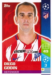 Sticker Diego Godín - UEFA Champions League 2017-2018 n. 49 - Topps