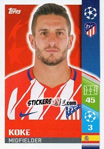 Sticker Koke - UEFA Champions League 2017-2018 n. 52 - Topps