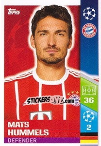 Sticker Mats Hummels - UEFA Champions League 2017-2018 n. 68 - Topps