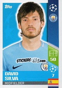 Sticker David Silva - UEFA Champions League 2017-2018 n. 167 - Topps