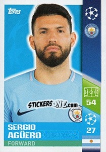 Sticker Sergio Agüero - UEFA Champions League 2017-2018 n. 173 - Topps