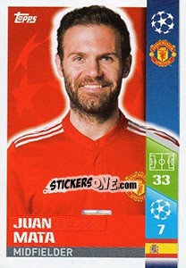 Sticker Juan Mata - UEFA Champions League 2017-2018 - Topps