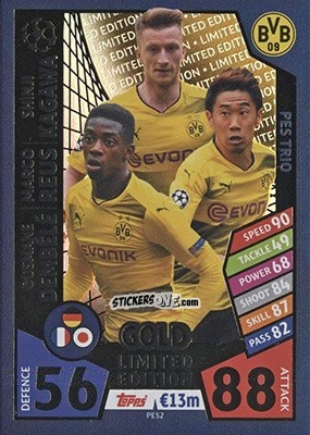 Sticker Ousmane Dembele / Marco Reus / Shinji Kagawa - UEFA Champions League 2017-2018. Match Attax n. PES2 - Topps
