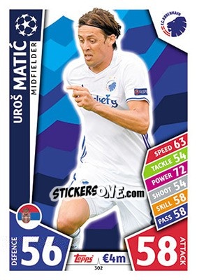 Sticker Uroš Matic - UEFA Champions League 2017-2018. Match Attax n. 302 - Topps