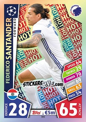 Sticker Federico Santander - UEFA Champions League 2017-2018. Match Attax n. 305 - Topps