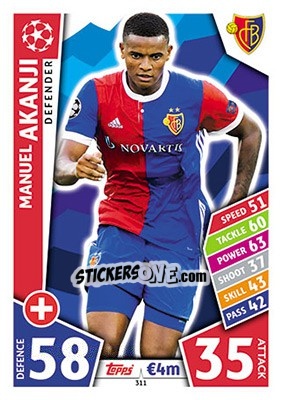 Sticker Manuel Akanji - UEFA Champions League 2017-2018. Match Attax - Topps