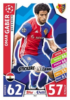Sticker Omar Gaber - UEFA Champions League 2017-2018. Match Attax n. 312 - Topps