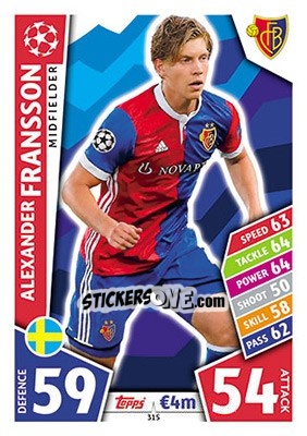 Sticker Alexander Fransson - UEFA Champions League 2017-2018. Match Attax n. 315 - Topps