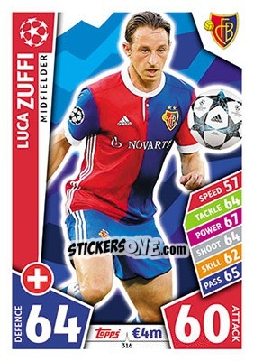 Sticker Luca Zuffi - UEFA Champions League 2017-2018. Match Attax n. 316 - Topps