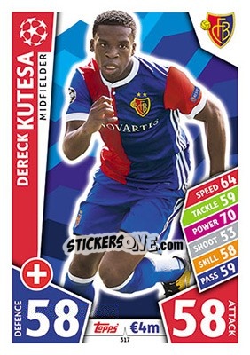 Sticker Dereck Kutesa - UEFA Champions League 2017-2018. Match Attax n. 317 - Topps