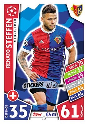 Sticker Renato Steffen - UEFA Champions League 2017-2018. Match Attax n. 319 - Topps