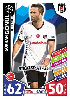 Sticker Gökhan Gönül - UEFA Champions League 2017-2018. Match Attax n. 327 - Topps