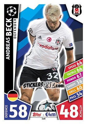 Sticker Andreas Beck - UEFA Champions League 2017-2018. Match Attax n. 328 - Topps
