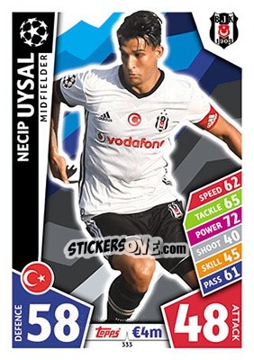Sticker Necip Uysal - UEFA Champions League 2017-2018. Match Attax n. 333 - Topps