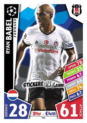 Sticker Ryan Babel - UEFA Champions League 2017-2018. Match Attax n. 341 - Topps