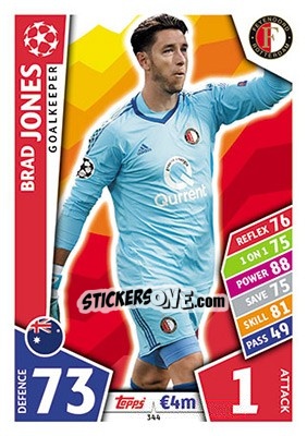 Sticker Brad Jones - UEFA Champions League 2017-2018. Match Attax n. 344 - Topps
