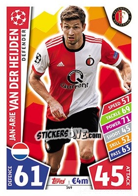 Sticker Jan-Arie van der Heijden - UEFA Champions League 2017-2018. Match Attax n. 349 - Topps