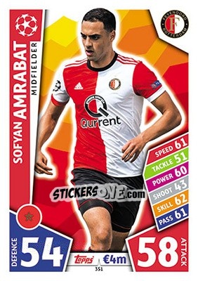 Sticker Sofyan Amrabat - UEFA Champions League 2017-2018. Match Attax n. 351 - Topps