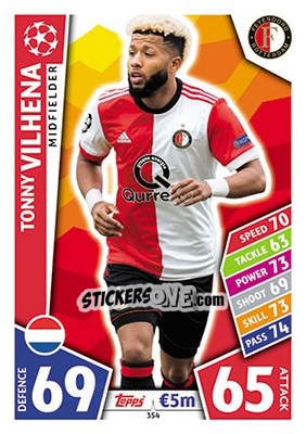 Sticker Tonny Vilhena - UEFA Champions League 2017-2018. Match Attax n. 354 - Topps