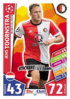 Sticker Jens Toornstra - UEFA Champions League 2017-2018. Match Attax n. 355 - Topps