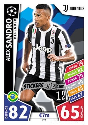 Sticker Alex Sandro - UEFA Champions League 2017-2018. Match Attax n. 363 - Topps