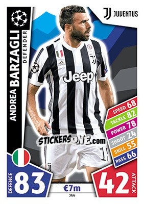 Sticker Andrea Barzagli - UEFA Champions League 2017-2018. Match Attax n. 366 - Topps