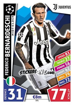 Sticker Federico Bernardeschi - UEFA Champions League 2017-2018. Match Attax n. 371 - Topps