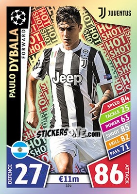 Sticker Paulo Dybala - UEFA Champions League 2017-2018. Match Attax n. 374 - Topps