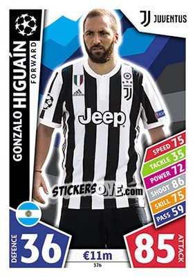 Sticker Gonzalo Higuaín - UEFA Champions League 2017-2018. Match Attax n. 376 - Topps