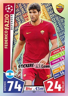 Sticker Federico Fazio - UEFA Champions League 2017-2018. Match Attax n. 383 - Topps