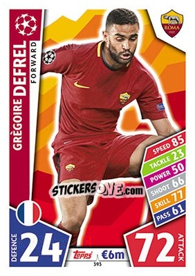 Sticker Grègoire Defrel - UEFA Champions League 2017-2018. Match Attax n. 393 - Topps