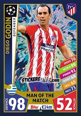 Sticker Diego Godín - UEFA Champions League 2017-2018. Match Attax n. 399 - Topps