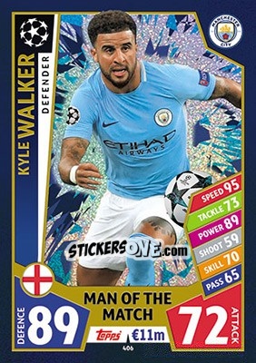 Sticker Kyle Walker - UEFA Champions League 2017-2018. Match Attax n. 406 - Topps