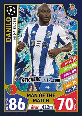 Sticker Danilo Pereira - UEFA Champions League 2017-2018. Match Attax n. 409 - Topps
