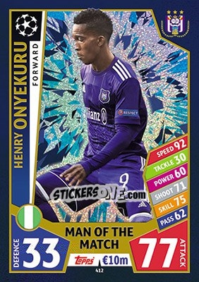 Sticker Henry Onyekuru - UEFA Champions League 2017-2018. Match Attax n. 412 - Topps