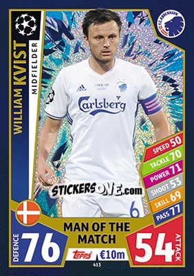 Sticker William Kvist - UEFA Champions League 2017-2018. Match Attax n. 413 - Topps