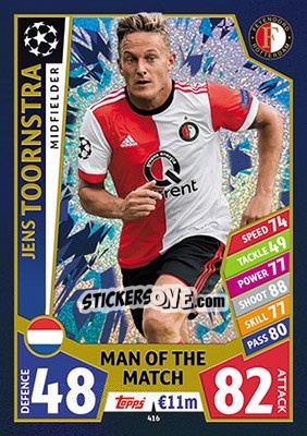 Sticker Jens Toornstra - UEFA Champions League 2017-2018. Match Attax - Topps