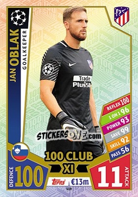 Sticker Jan Oblak - UEFA Champions League 2017-2018. Match Attax n. 419 - Topps