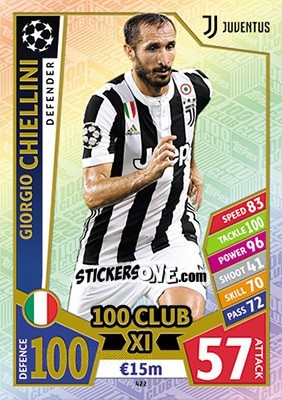 Sticker Giorgio Chiellini - UEFA Champions League 2017-2018. Match Attax n. 422 - Topps